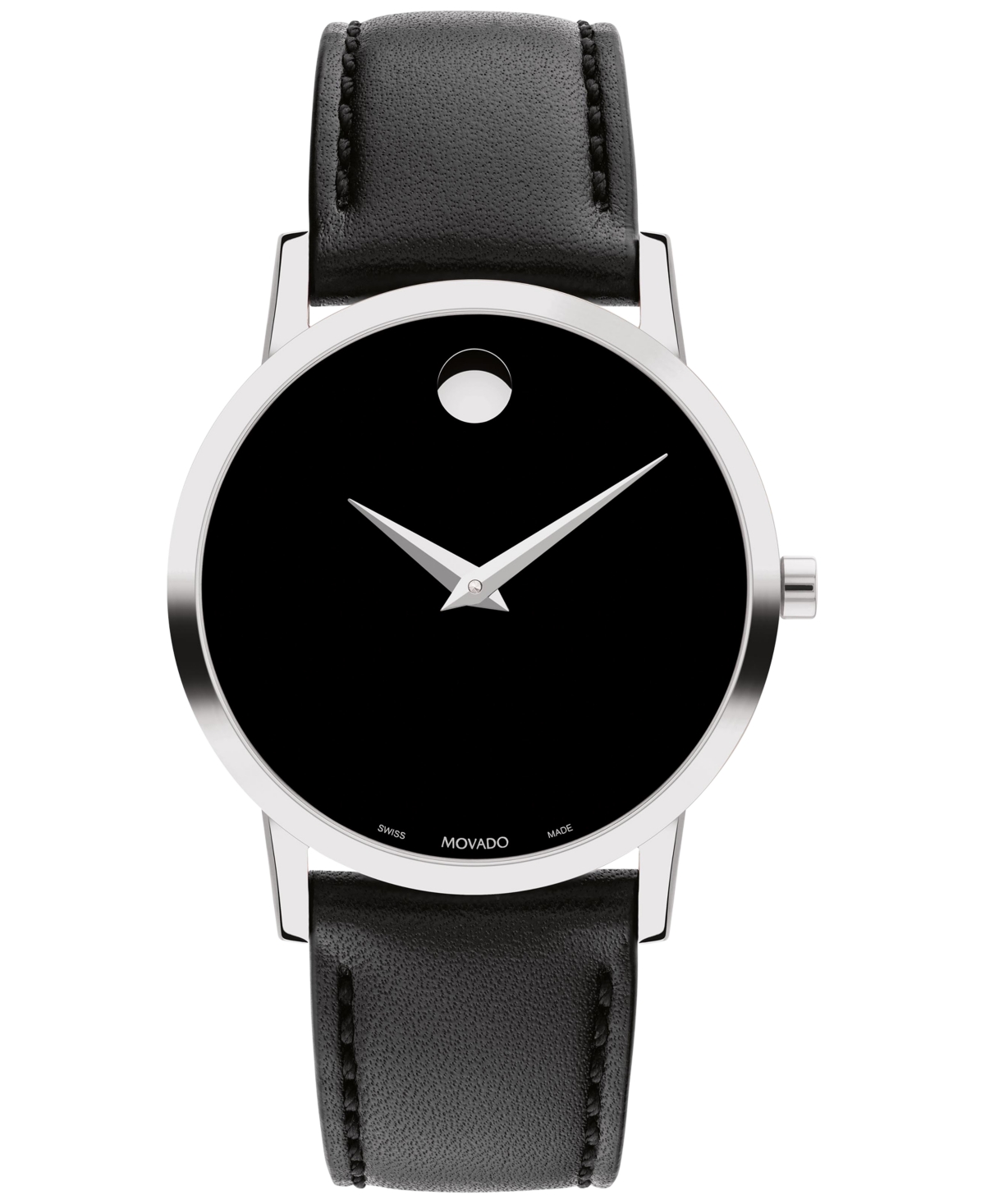 Shop Movado Women's Swiss Museum Classic Black Leather Strap Watch 33mm In Silver