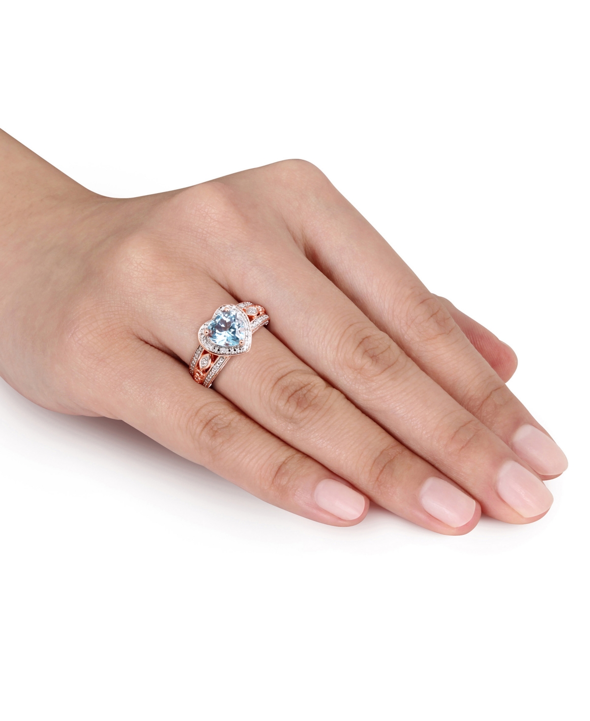 (2 ct. t.w.) & Diamond (1/10 ct. t.w.) Heart Ring in 18k Rose Gold-Plated Sterling Silver - Blue Topaz