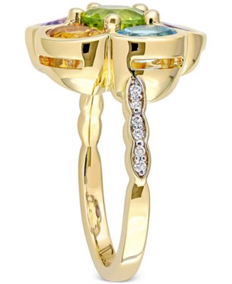 Multi-Gemstone (3-3/8 ct. t.w.) & Diamond (1/20 ct. t.w.) Ring in Gold-Plated Sterling Silver