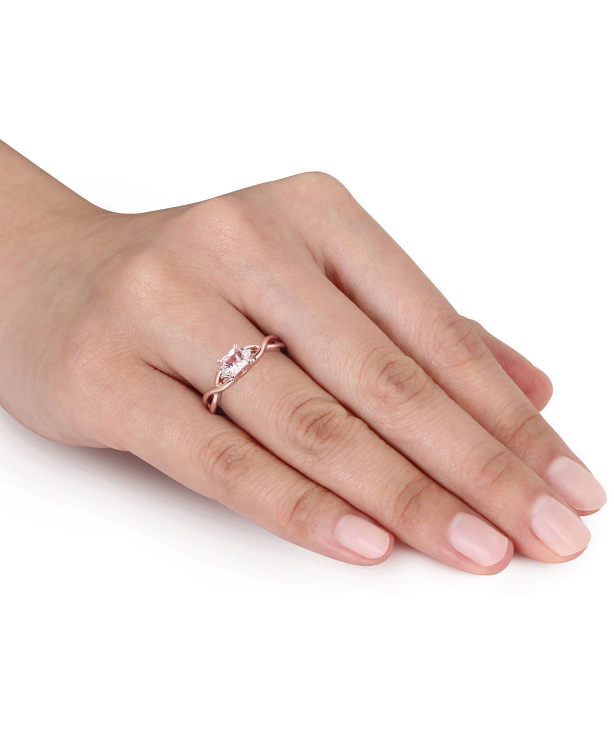 (1/3 ct. t.w.) & Diamond Accent Braided Shank Ring in 18k Rose Gold-Plated Sterling Silver - Morganite