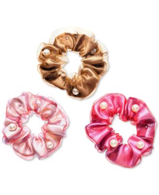 Photo 1 of INC International Concepts 3-Pc. Silver-Tone & Imitation Pearl Studded Hair Scrunchie Set