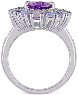 Multi-Gemstone (4-1/3 ct. t.w.) & Diamond Accent Teardrop Cluster Ring in Sterling Silver
