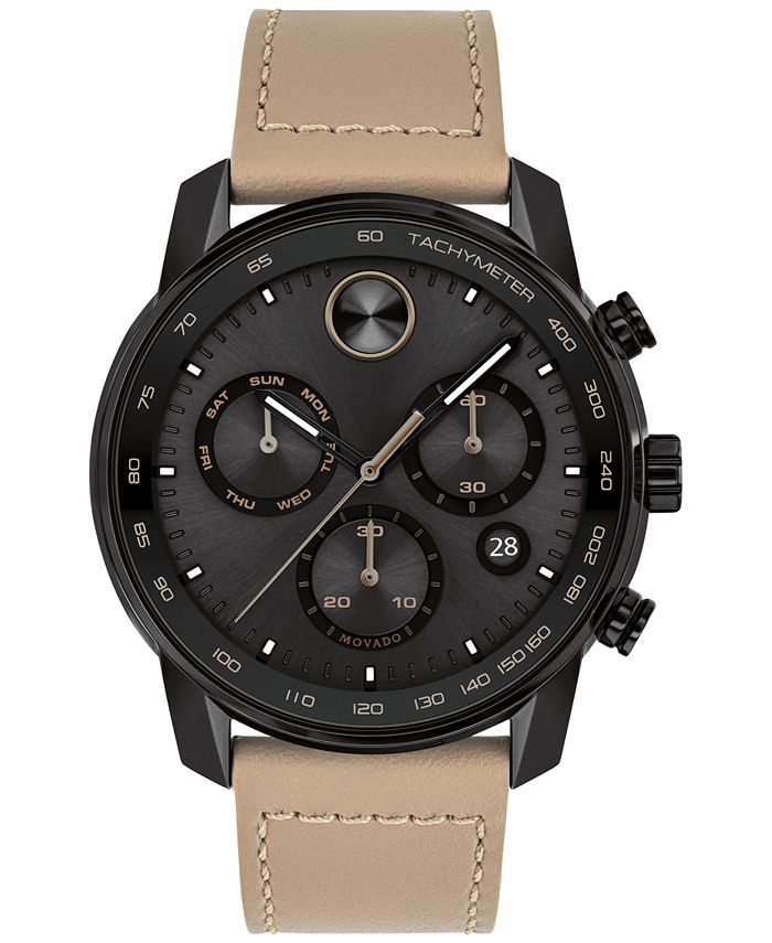 Movado - Bold Verso Men's Swiss Chronograph Brown Leather Strap Watch 44mm
