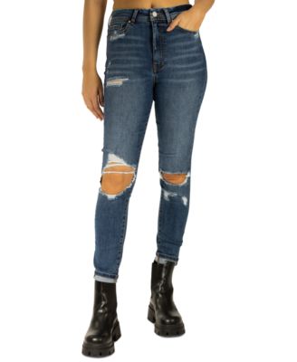rise Ripped Skinny Jeans In Dark Blue 