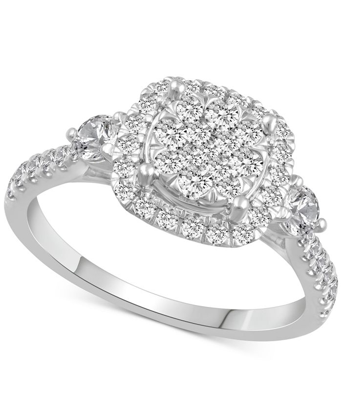 Macy's - Diamond Square Halo Cluster Engagement Ring (1 ct. t.w.) in 14k White Gold