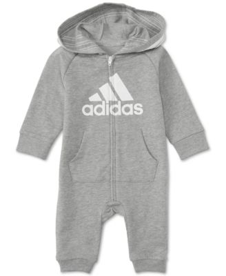 adidas Baby Boys or Baby Girls Logo Full Zip Hooded Coverall - Grey Heather