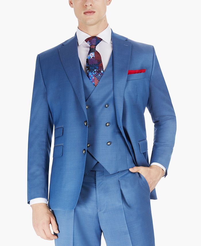 Tayion Collection Men's Blue Solid Classic-Fit Wool Suit Separate ...
