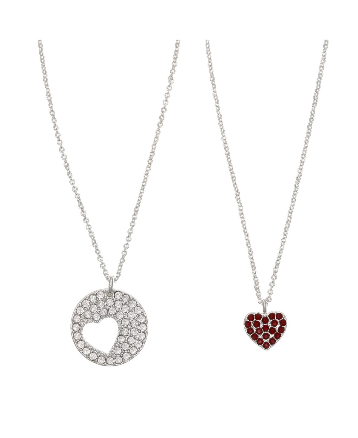 Fao Schwarz Women's Heart Pendant with Cubic Zirconia Stone Accents Necklace Set, 2 Piece