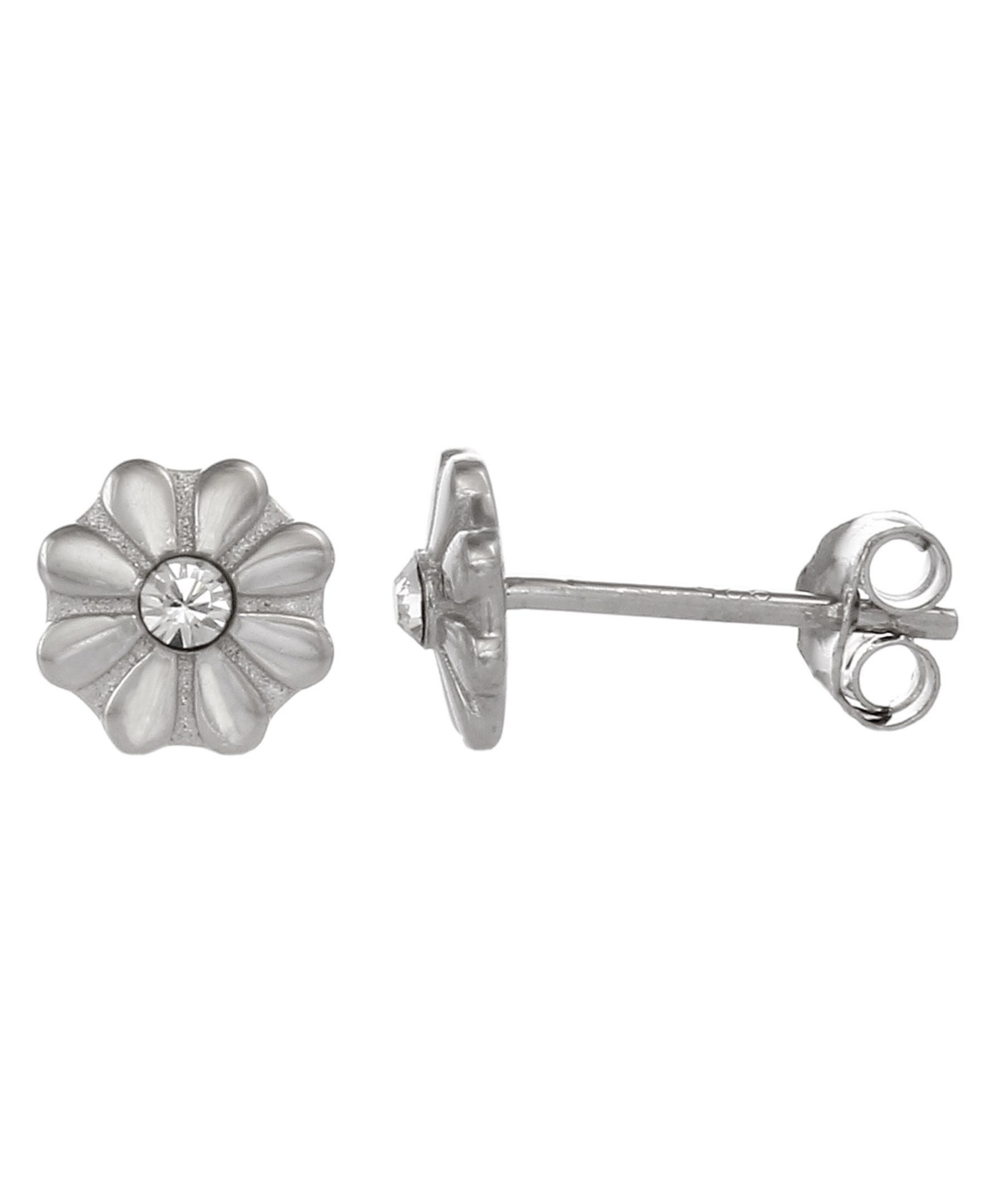 Fao Schwarz Women's Sterling Silver Flower Stud Earrings with Crystal Stone Accent