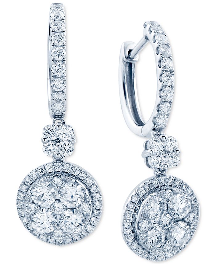 Macy s Diamond Halo Cluster Dangle Drop Earrings 2 1 2 ct. t.w