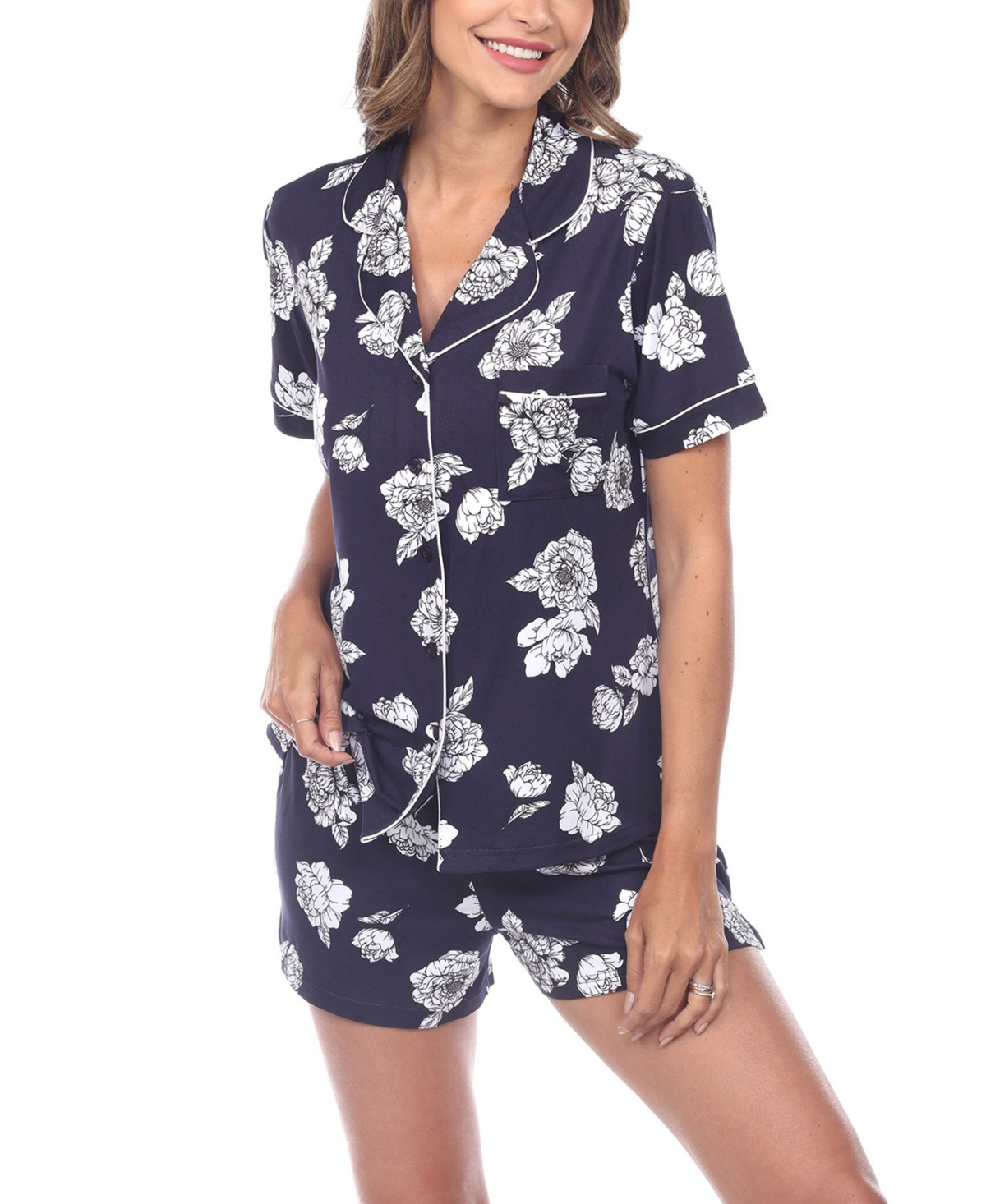 Women's Short Sleeve Floral Pajama Set, 2-Piece - Gray