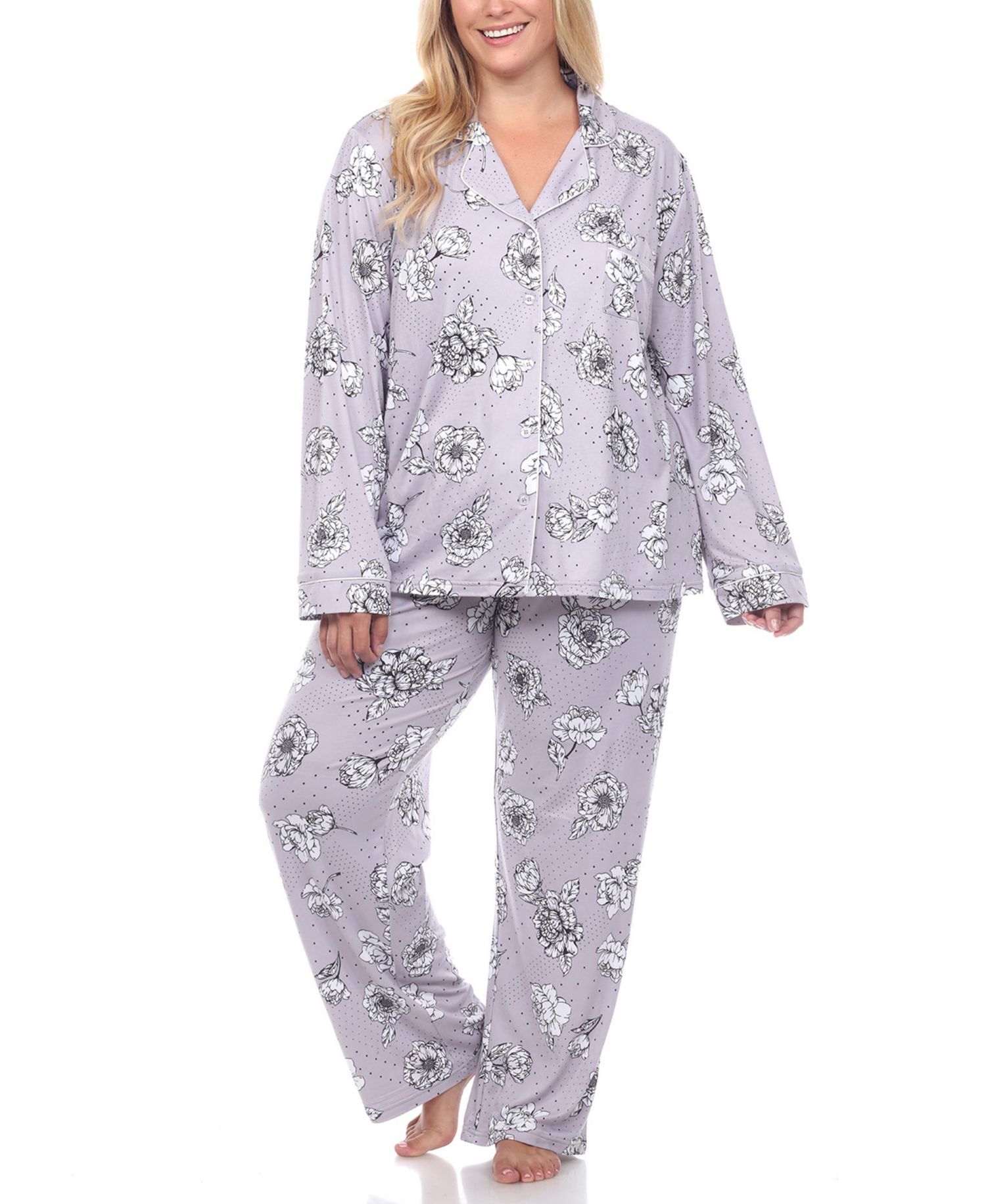 Plus Size Long Sleeve Floral Pajama Set, 2-Piece