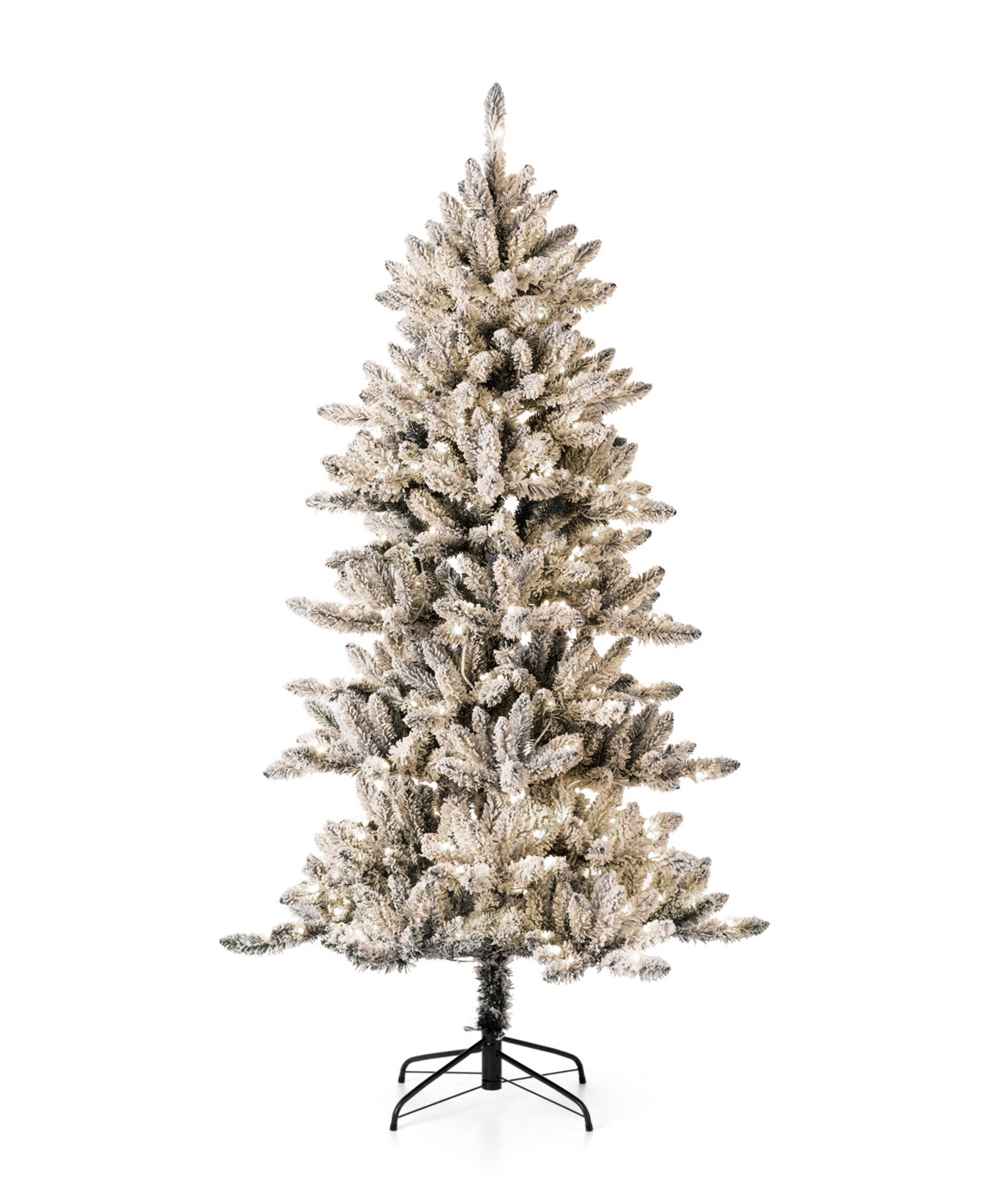 Glitzhome Pre-Lit Flocked Slim Fir Artificial Christmas Tree with 300 Warm White Lights, 6'