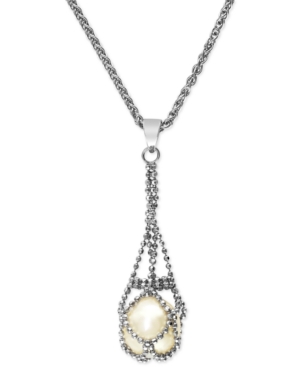 image of Pearl Lace by Effy Cultured Freshwater Pearl Cage Pendant Necklace in Sterling Silver (11-1/2mm)
