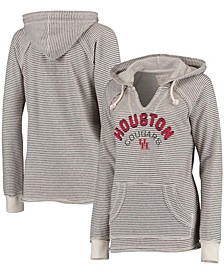 Women's Cream Houston Cougars Striped French Terry V-Neck Hoodie
