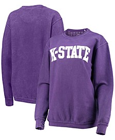 Women's Purple Kansas State Wildcats Comfy Cord Vintage-Like Wash Basic Arch Pullover Sweatshirt