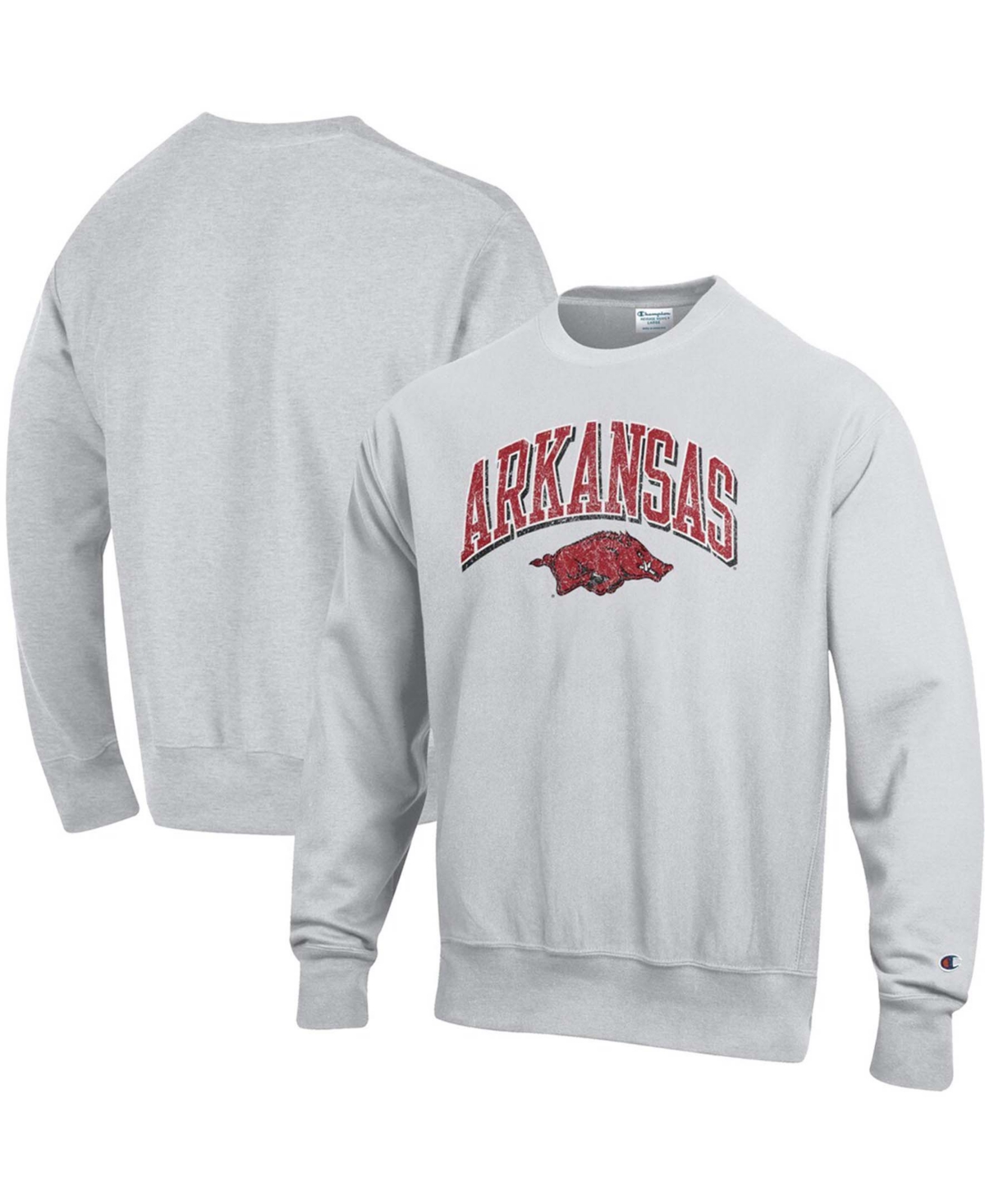 Men's Gray Arkansas Razorbacks Arch Over Logo Reverse Weave Pullover Sweatshirt