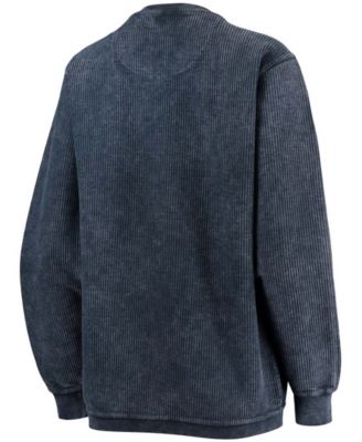 Women's Navy North Carolina Tar Heels Comfy Cord Vintage-Like Wash Basic Arch Pullover Sweatshirt
