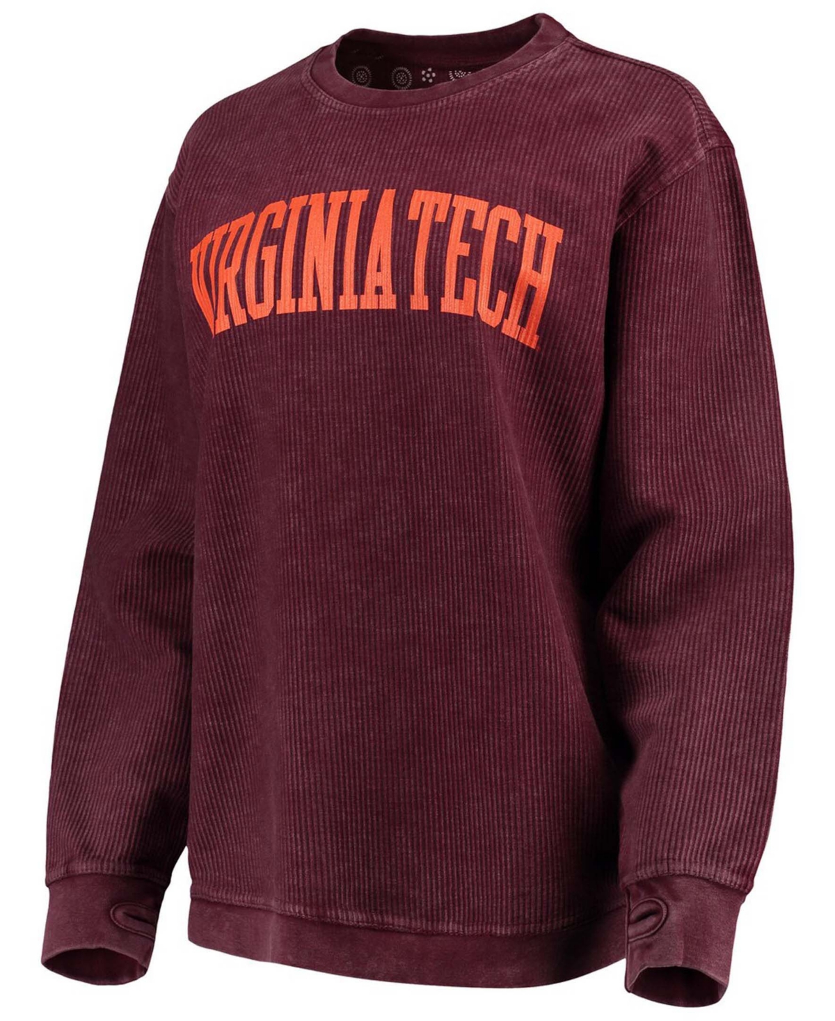 Women'sVirginia Tech Hokies Comfy Cord Vintage-Like Wash Basic Arch Pullover Sweatshirt - Maroon