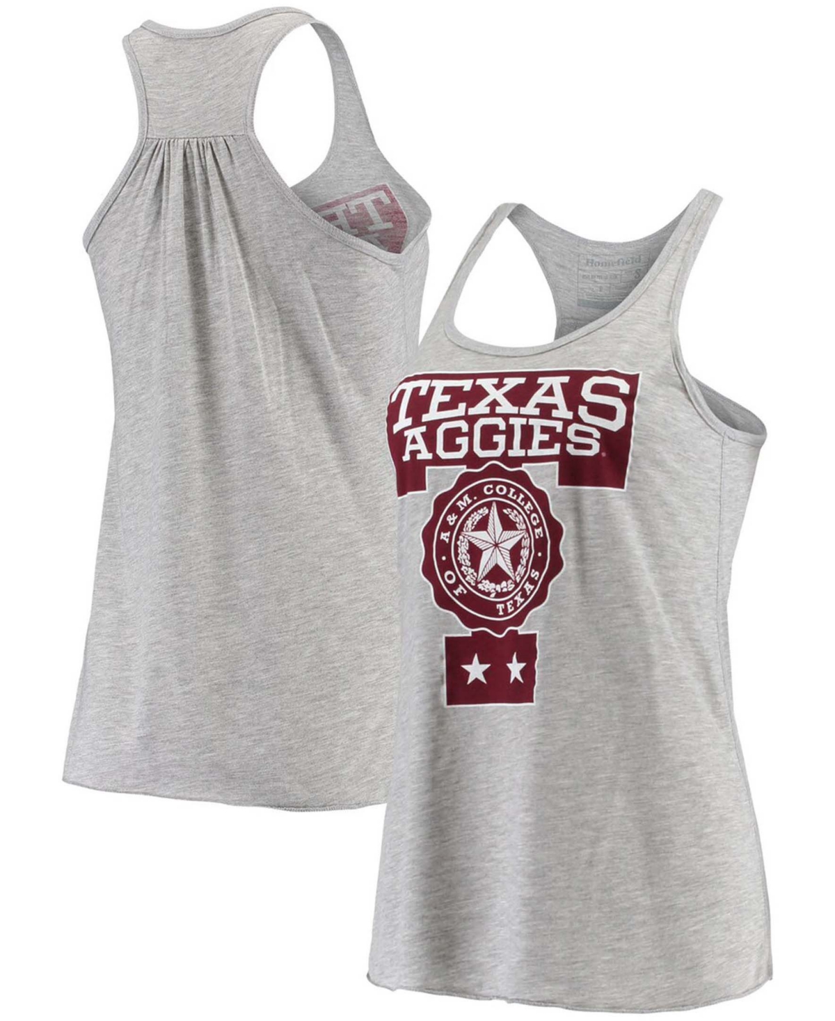Home Fields Inc. Women's Heathered Gray Texas A M Aggies Vintage-Like University Seal Racerback Slub Tank Top
