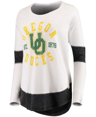 Original Retro Brand Women's White Oregon Ducks Contrast Boyfriend Raglan Thermal Long Sleeve T-Shirt