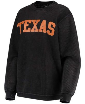 Women's Black Texas Longhorns Comfy Cord Vintage-Like Wash Basic Arch Pullover Sweatshirt