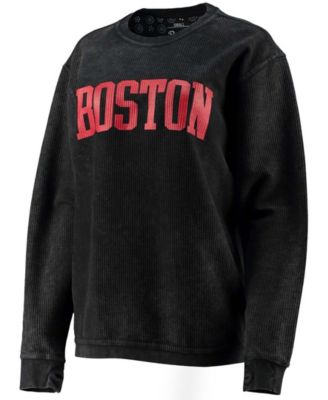 Women's Black Boston University Comfy Cord Vintage-Like Wash Basic Arch Pullover Sweatshirt