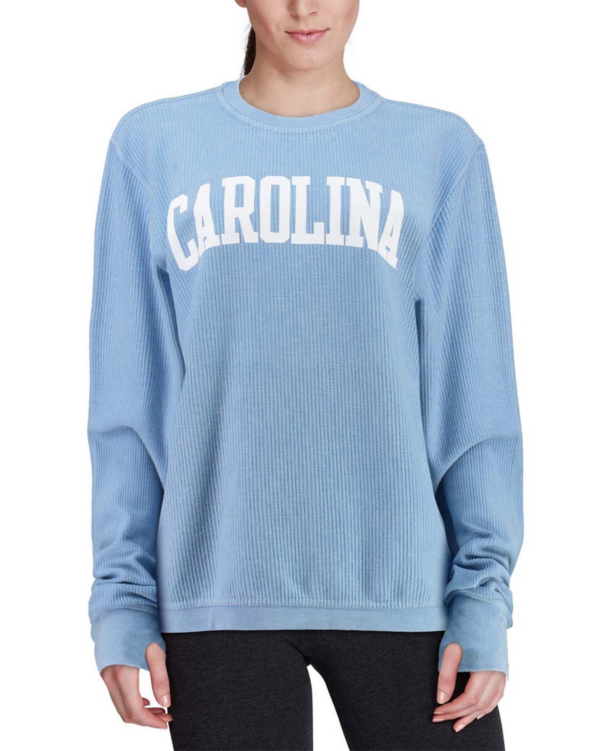 Women'sNorth Carolina Tar Heels Comfy Cord Vintage-Like Wash Basic Arch Pullover Sweatshirt - Light Blue