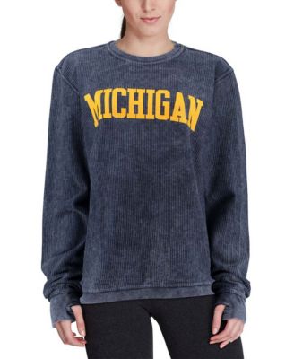 Women's Navy Michigan Wolverines Comfy Cord Vintage-Like Wash Basic Arch Pullover Sweatshirt