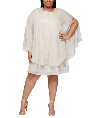 SL Fashions Plus Size Foil-Print Cape Dress - Macy's
