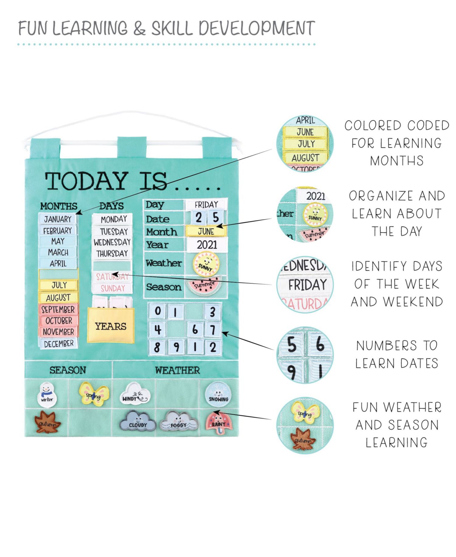 Toddler Children's Learning Calendar, Teal