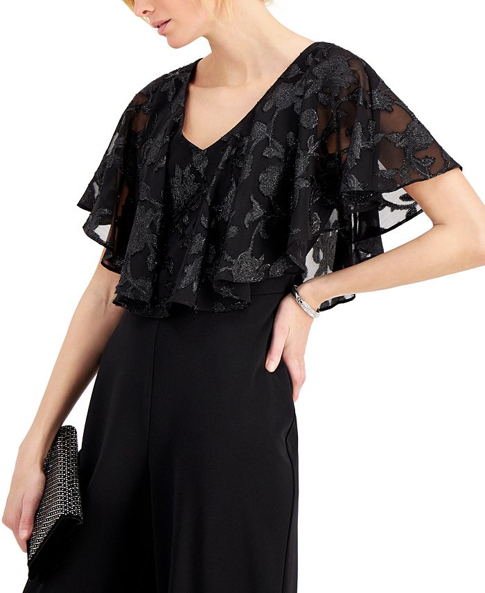 Connected Women's Metallic Cape Jumpsuit Black Size 16