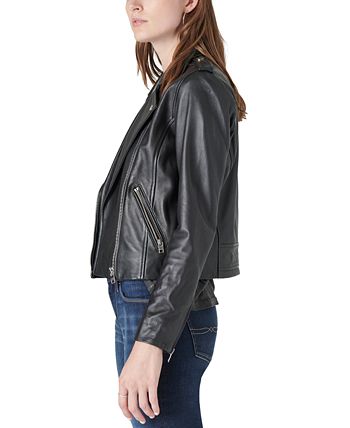 Lucky Brand Women's Helen Leather Moto Jacket, Khaki Olive, S at   Women's Coats Shop