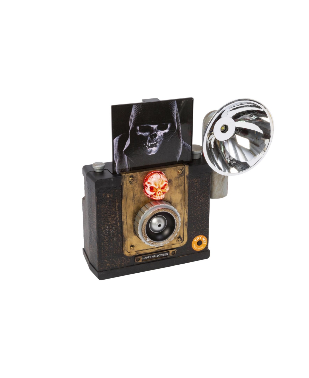 Battery Operated Lighted Animated Halloween Camera with Sound and Motion Sensor, 9,5" - Brown