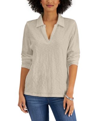 Karen Scott - Petite Long-Sleeve Polo Top