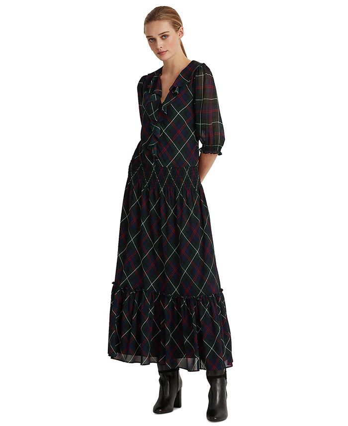 Lauren Ralph Lauren Plaid Georgette Dress - Macy's