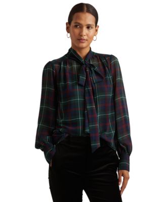 ralph lauren georgette tie neck top