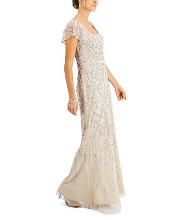 Adrianna Papell Embellished Flutter-Sleeve Gown - Macy's
