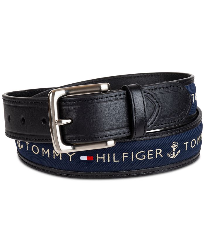 Tommy Hilfiger Men's Signature Ribbon Inlay Harness Buckle Belt - Macy's