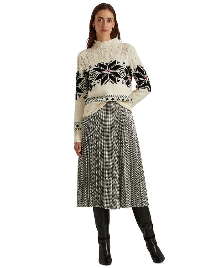 Lauren Ralph Lauren Petite Houndstooth Pleated Metallic Skirt - Macy's