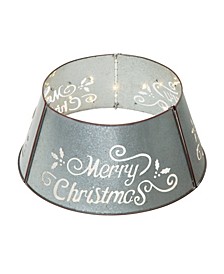 Galvanized "Merry Christmas" Diecut Metal Tree Collar with Light String Kd, 26"