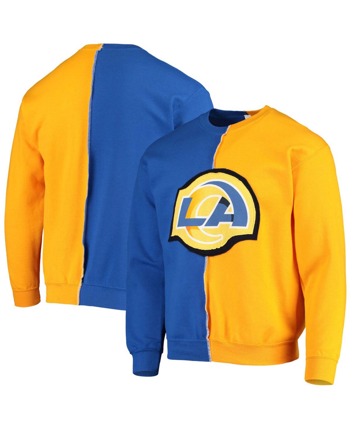 Refried Apparel Men's Royal, Gold-tone Los Angeles Rams Split Center Pullover Sweatshirt In Royal Blue,gold-tone
