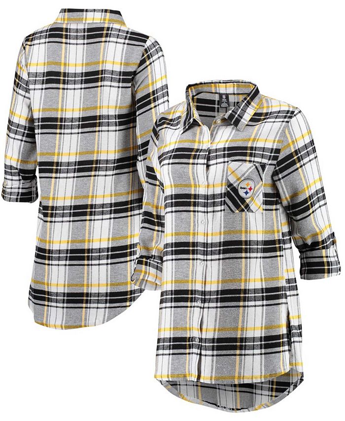 Concepts Sport Women S Black Gold Tone Pittsburgh Steelers Accolade Flannel Long Sleeve Button Up Nightshirt Reviews Women Macy S