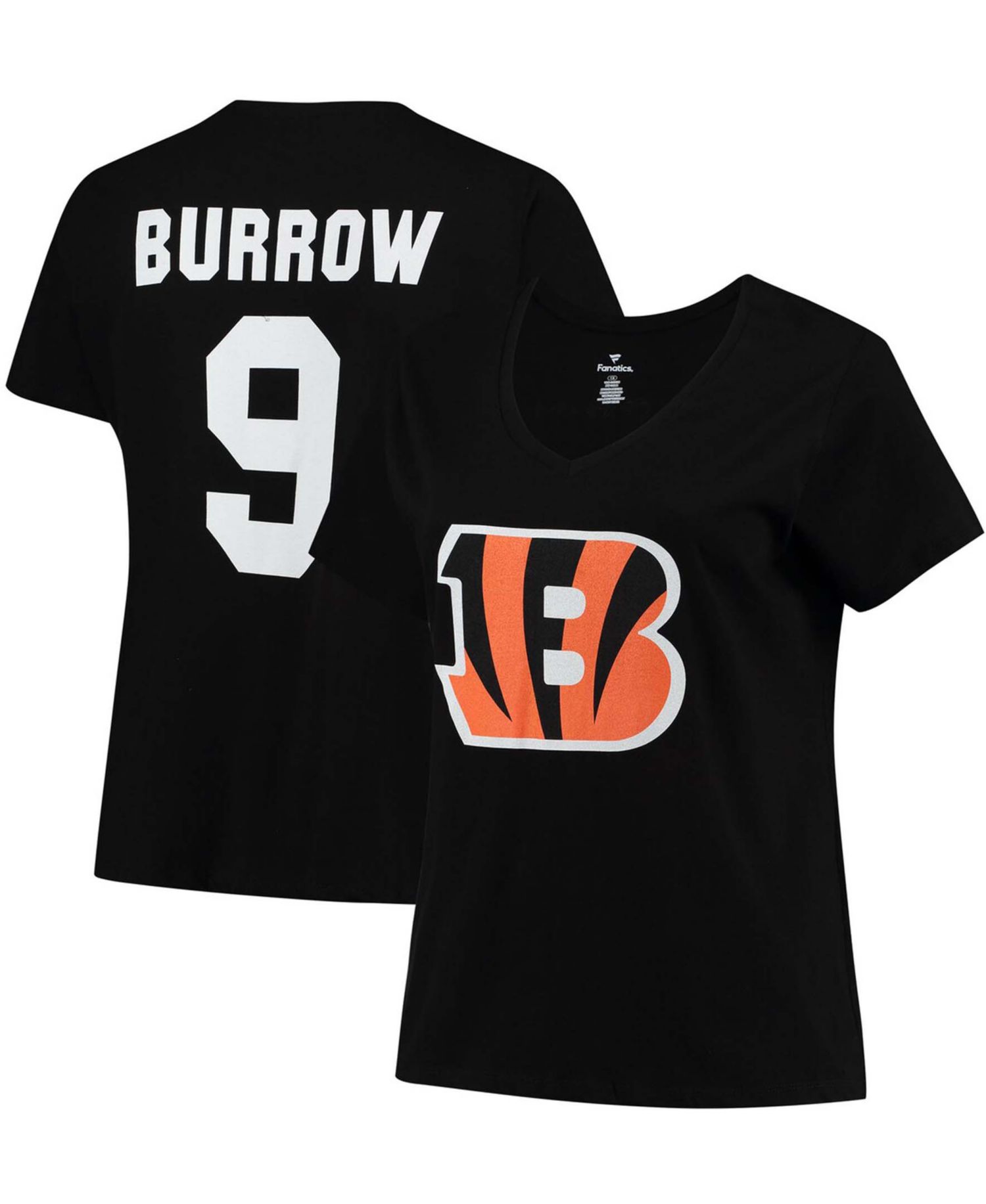 Women's Plus Size Joe Burrow Black Cincinnati Bengals Fair Catch Name & Number V-Neck T-shirt