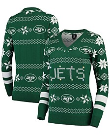 Women's Green New York Jets Light-Up V-Neck Ugly Sweater
