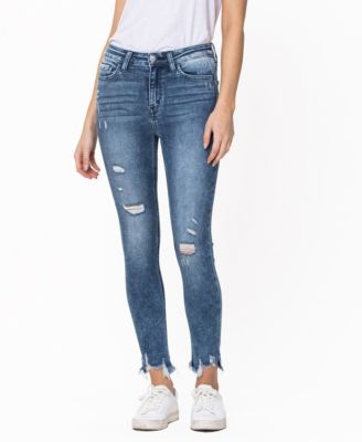 Uneven Fray Hem Crop Skinny Jeans 