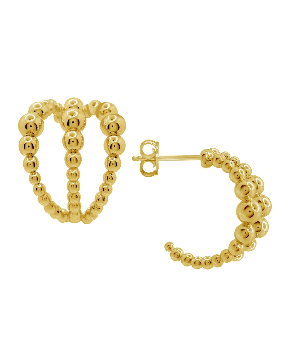 Gold Plated Beaded Multi Row C Hoop Earrings - Gold-Plated