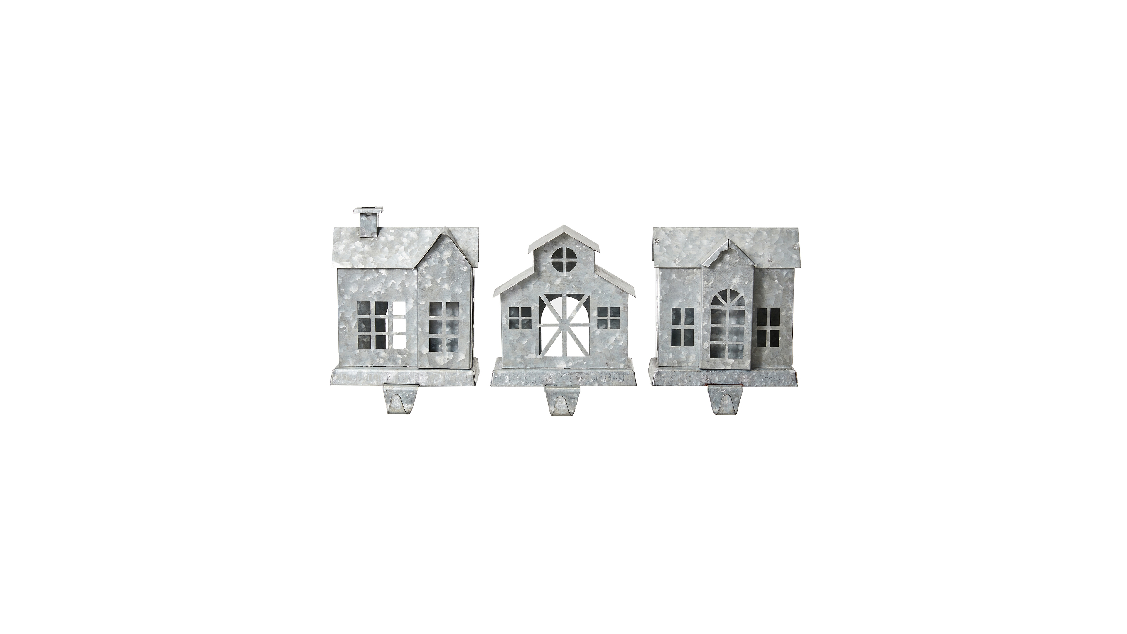 Glitzhome 3 Piece Galvanized House Stocking Holder Set, 7"
