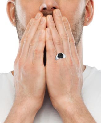 EFFY&reg; Men's Black Sapphire Hexagon Ring (3/4 ct. t.w.) in Sterling Silver