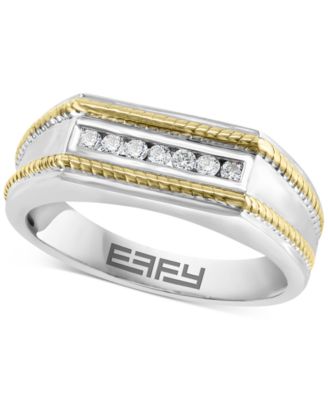 EFFY Collection - Men's Diamond Rope-Accented Ring (1/8 ct. t.w.) in Sterling Silver & 18k Gold-Plate